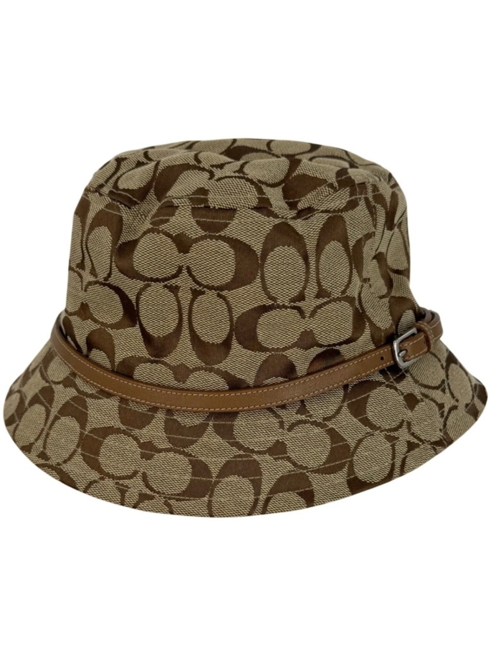 Vintage Coach CC Monogram Bucket Hat Brown/Tan Canvas Vegan Leather Accent Y2K - Picture 2 of 8